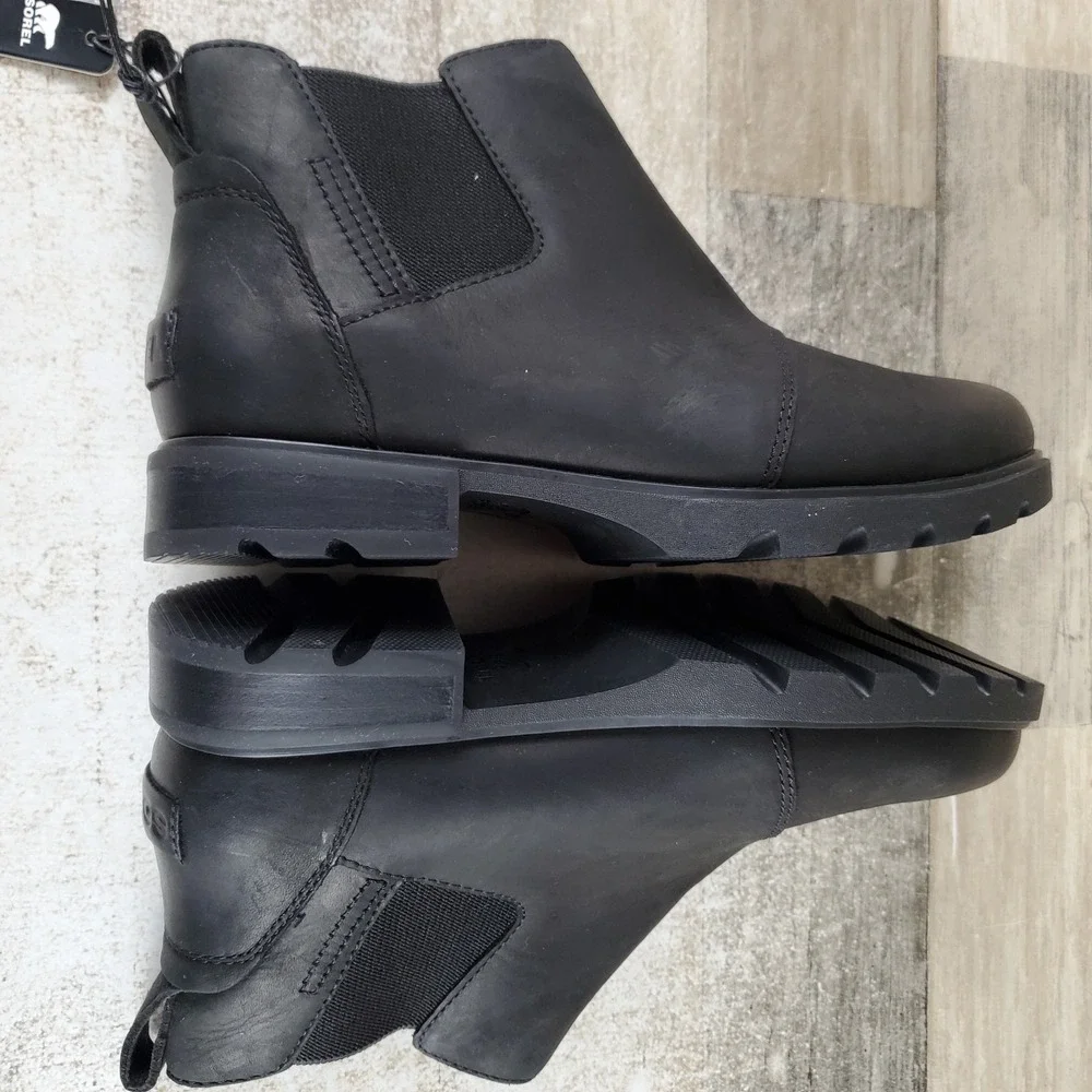 Sorel Emelie III Womens Chelsea Boot Sz 6.5 Black Waterproof Elastic Side Panels